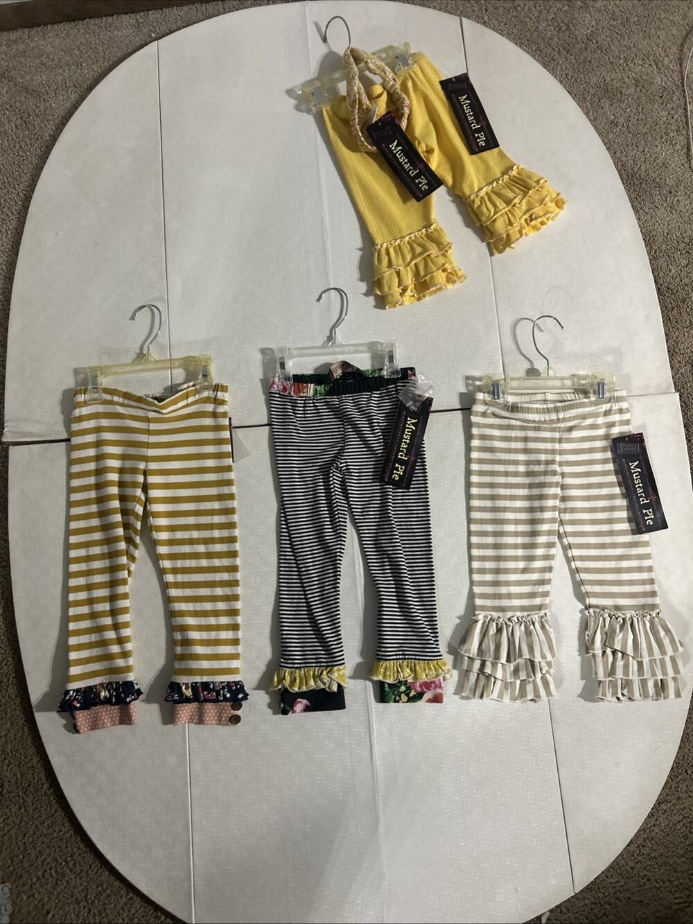 Lot Of 4 Mustard Pie Ruffle Bottom Pants 1-24 Month And 3-2t & Headband